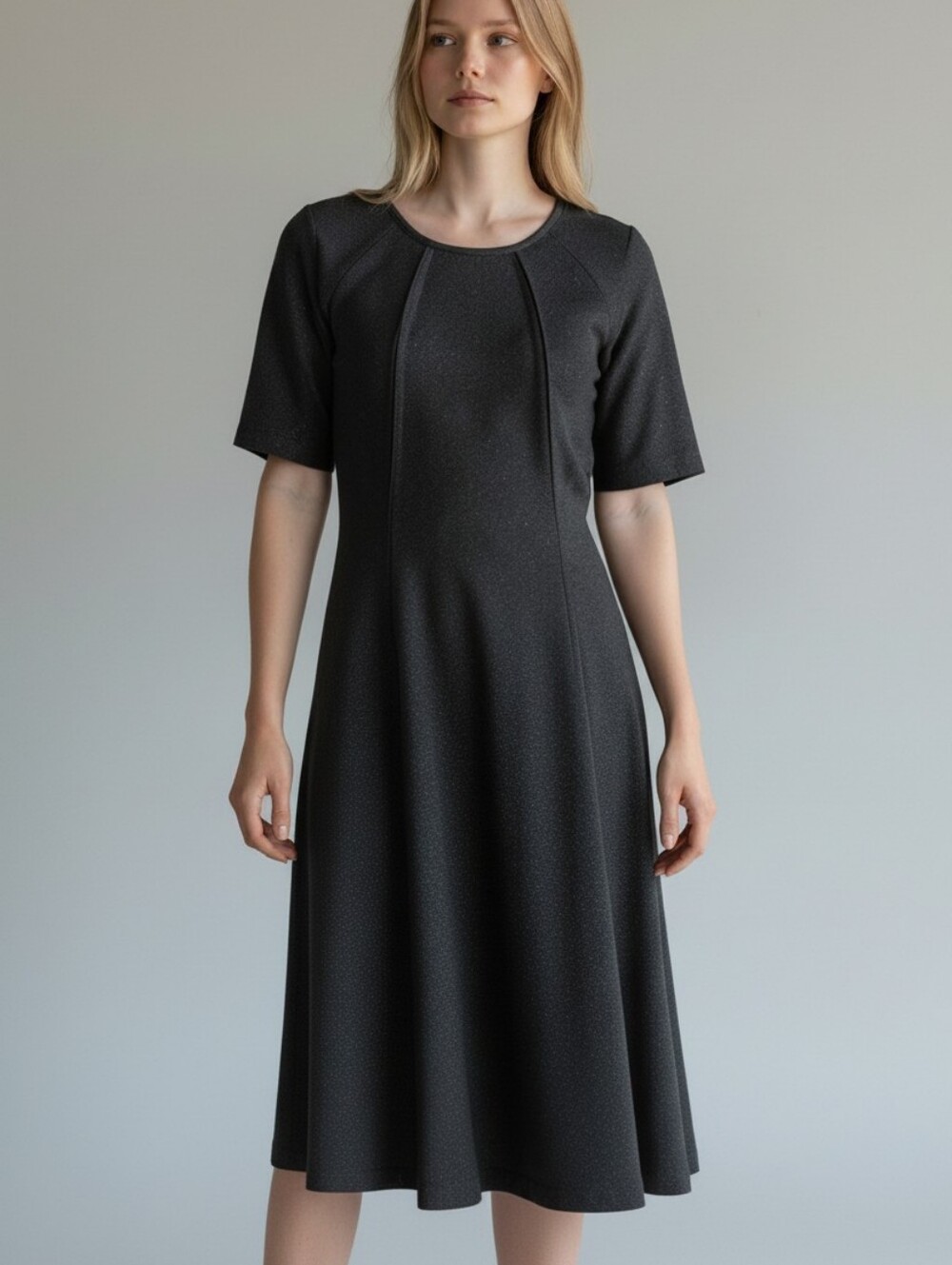 Tommy Hilfiger Glitter Knit Short Sleeve Fit & Flare Midi Dress Black Size 10
